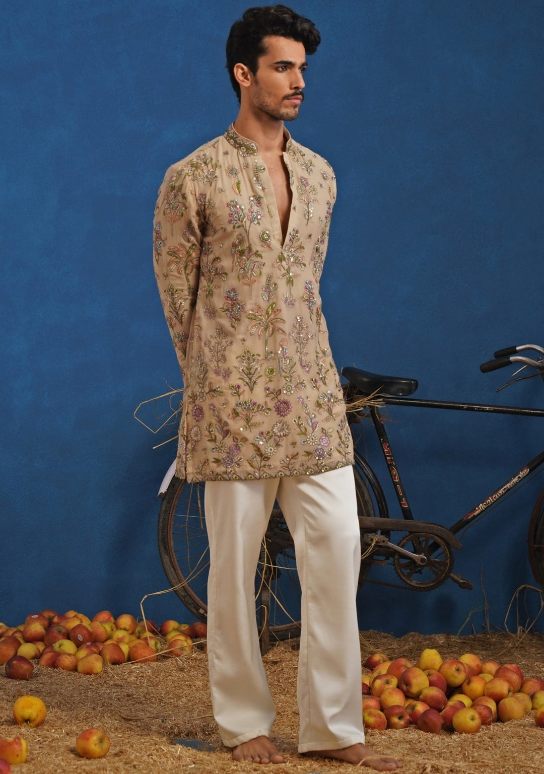 Beige Thread Georgette Short Kurta Set Kalpraag - Fabilicious Fashion