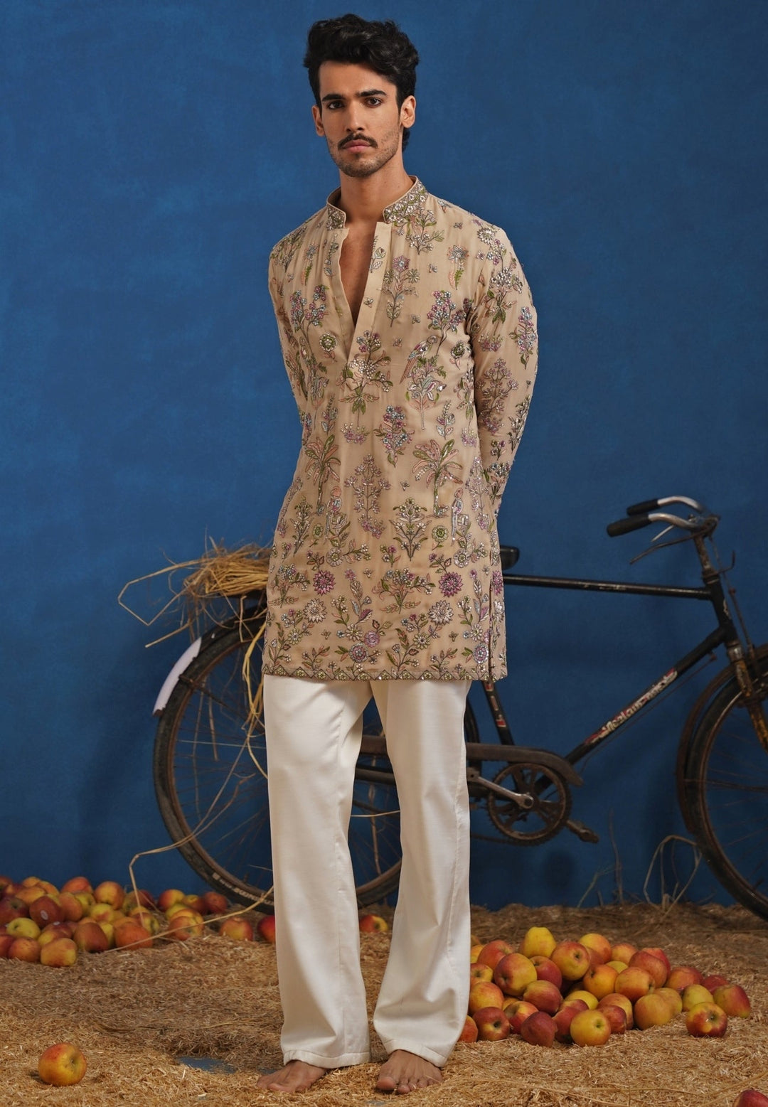 Beige Thread Georgette Short Kurta Set Kalpraag - Fabilicious Fashion