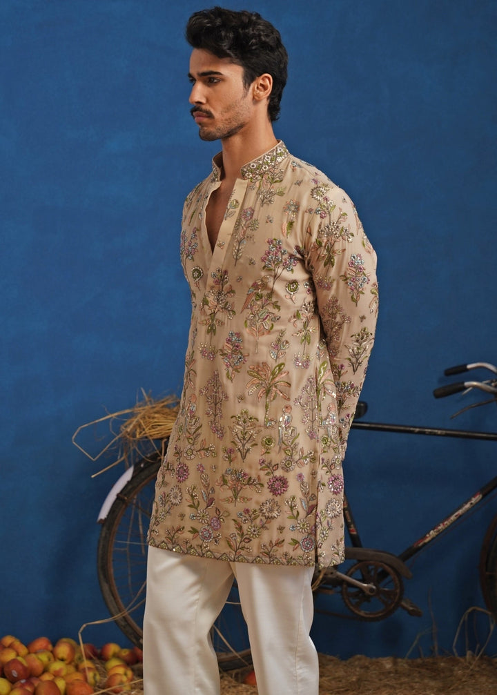 Beige Thread Georgette Short Kurta Set Kalpraag - Fabilicious Fashion