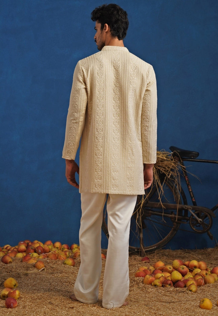 Beige Thread Tissue Short Kurta Set Kalpraag - Fabilicious Fashion