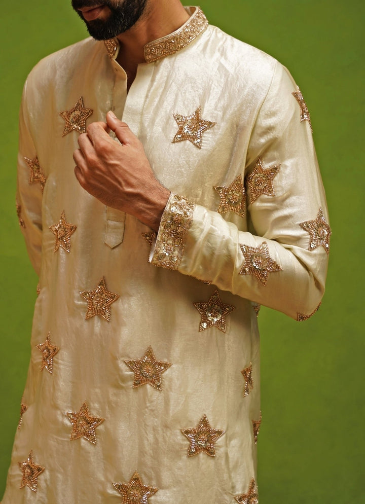 Kalpraag Beige Tissue Silk Short Kurta SetFabilicious Fashion