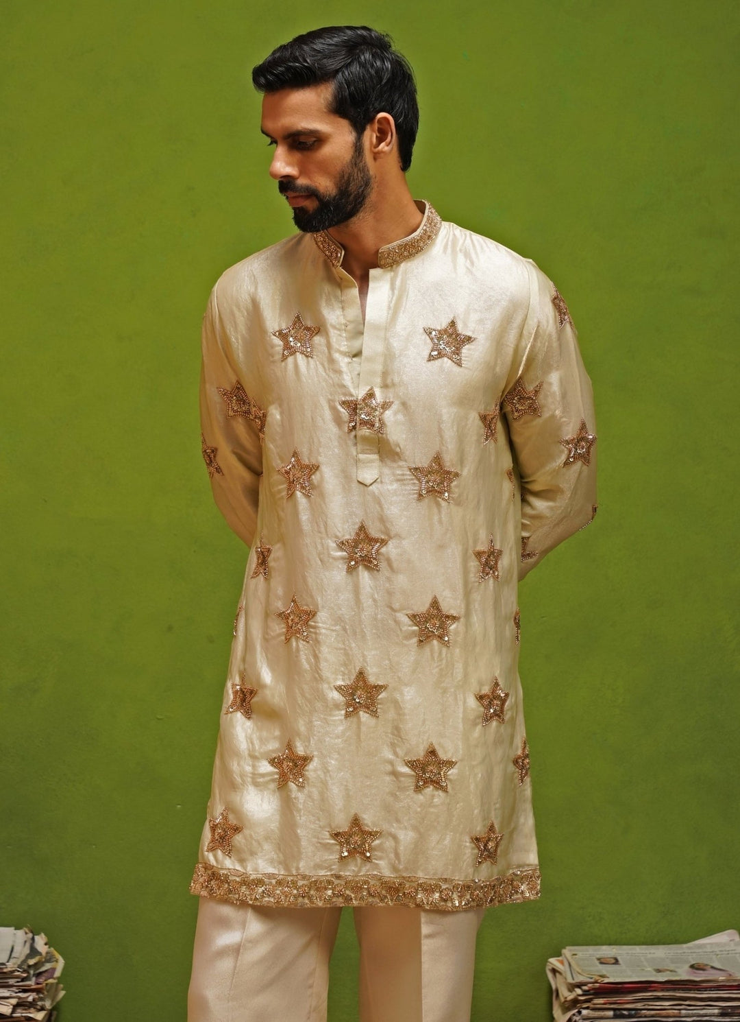 Kalpraag Beige Tissue Silk Short Kurta SetFabilicious Fashion