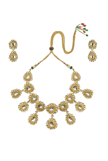 Big Stone Necklace Set With Moti Work Riana by Shikha Jindal - Fabilicious Fashion