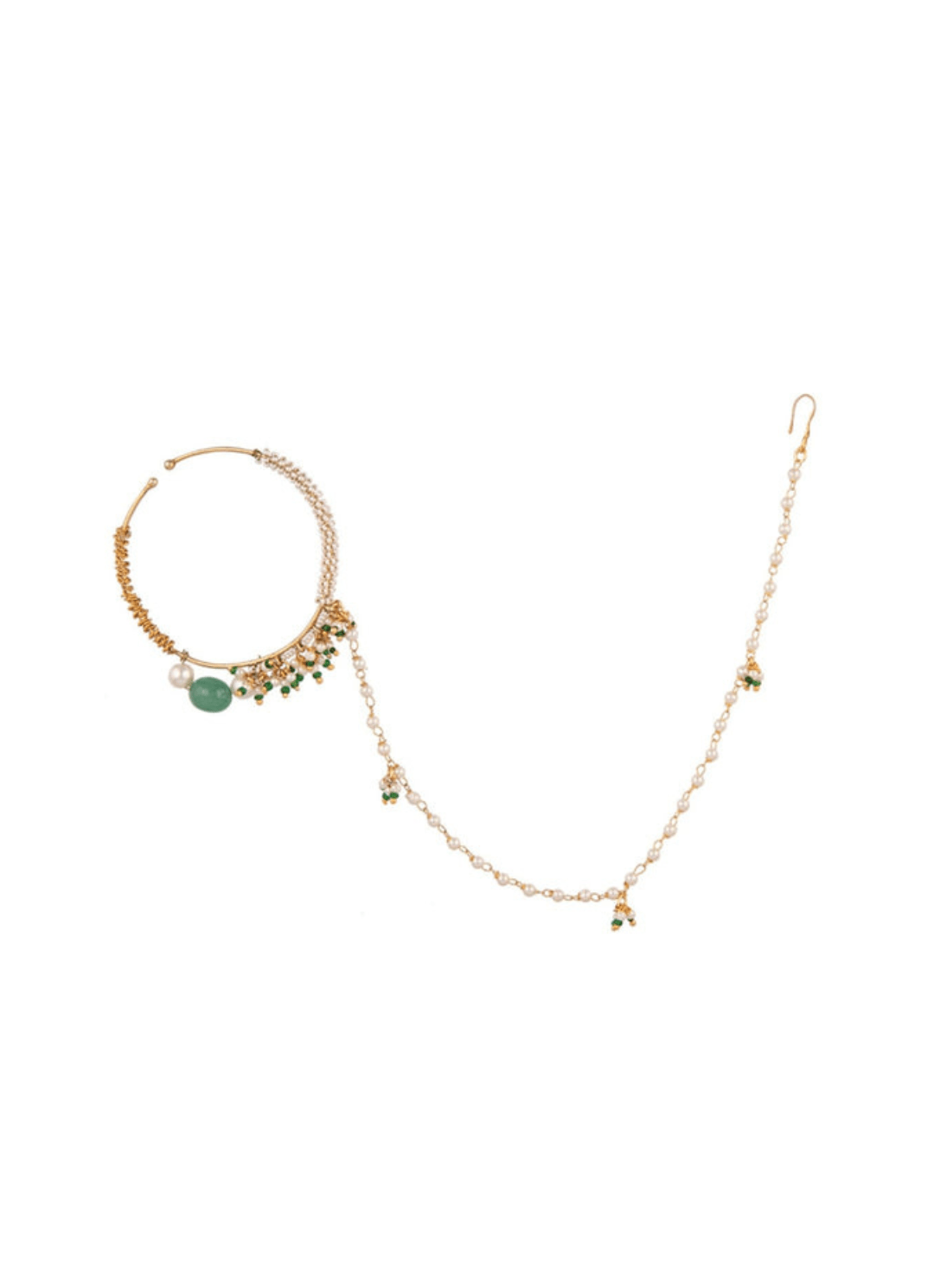 Big White Nath With Pearl And Moti Work Kalyani Indian Jewelry - Fabilicious Fashion