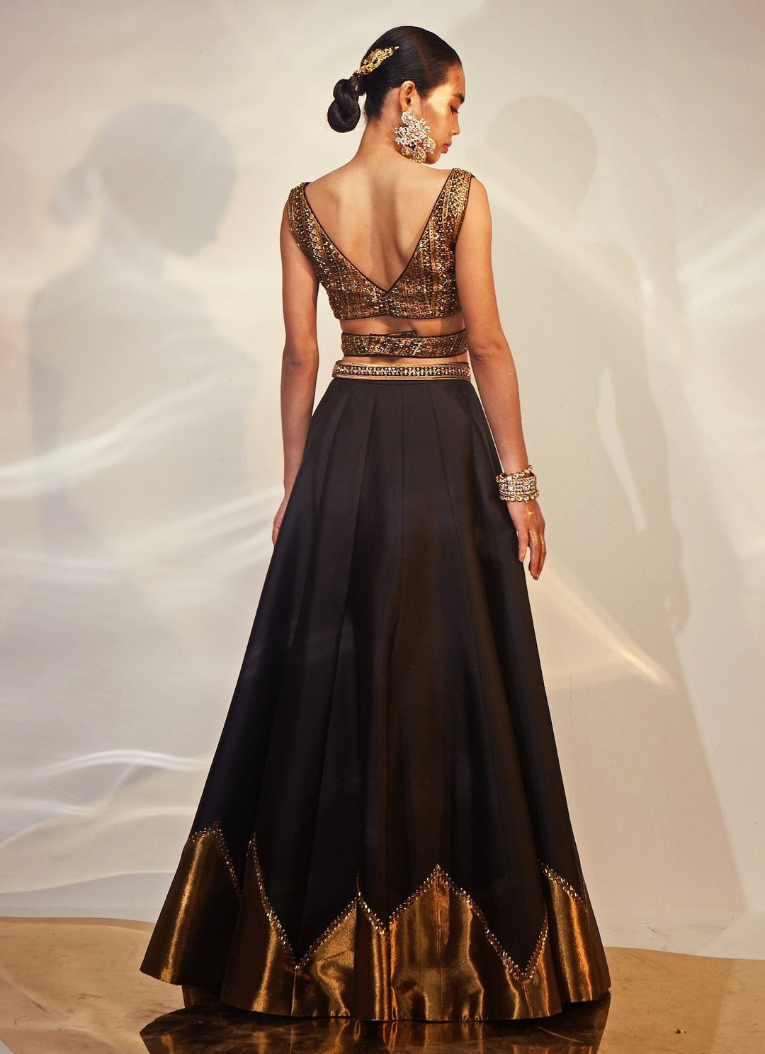 Black and Gold Embroidered Lehenga Set Akara - Fabilicious Fashion