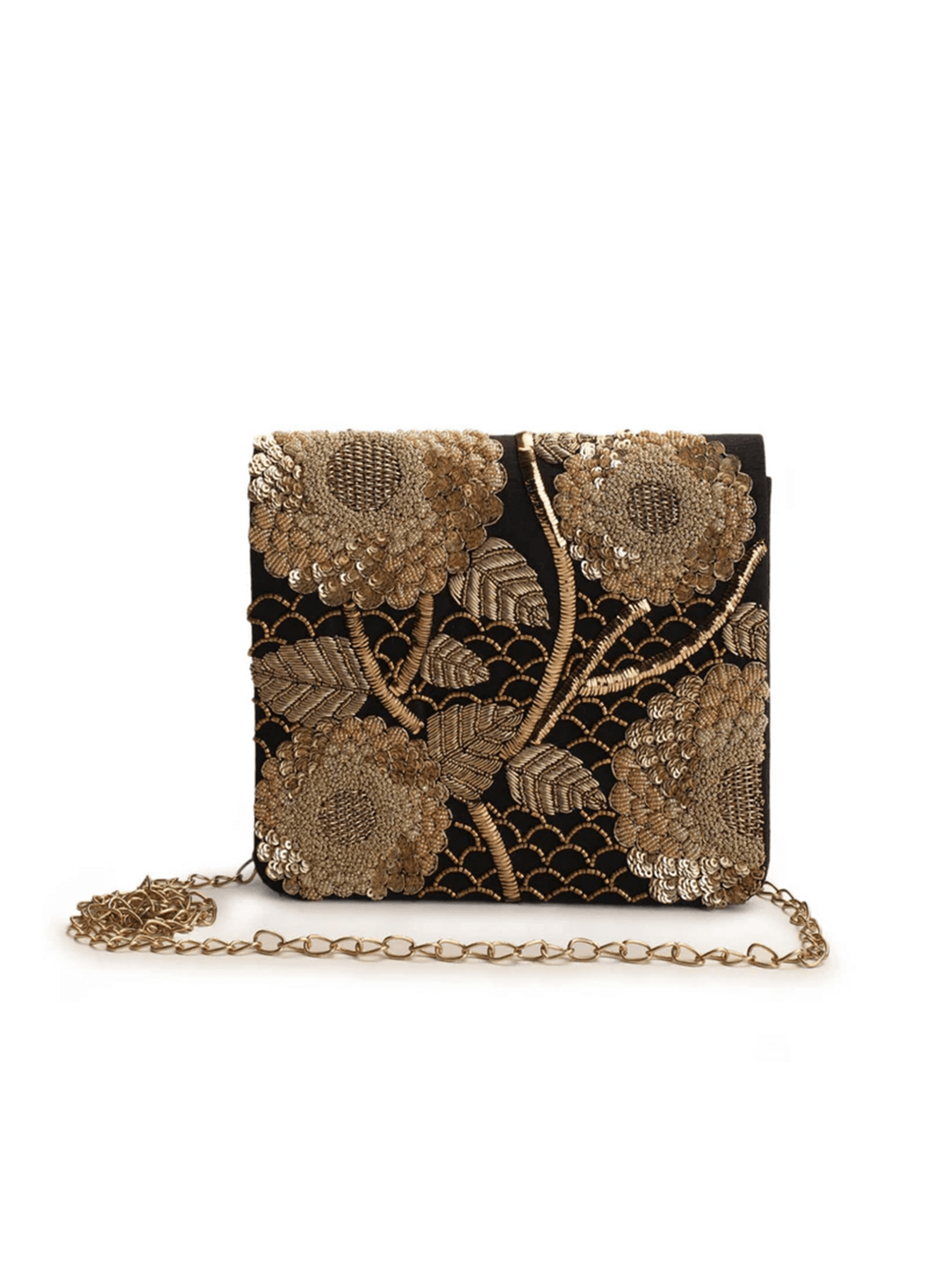 Black and Gold Flap Clutch The Purple Sack - Fabilicious Fashion