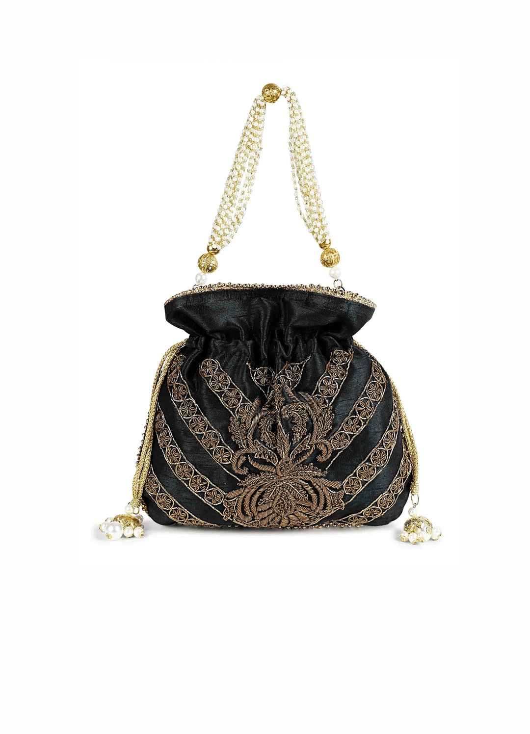 Black and Gold Pearl Potli The Purple Sack - Fabilicious Fashion