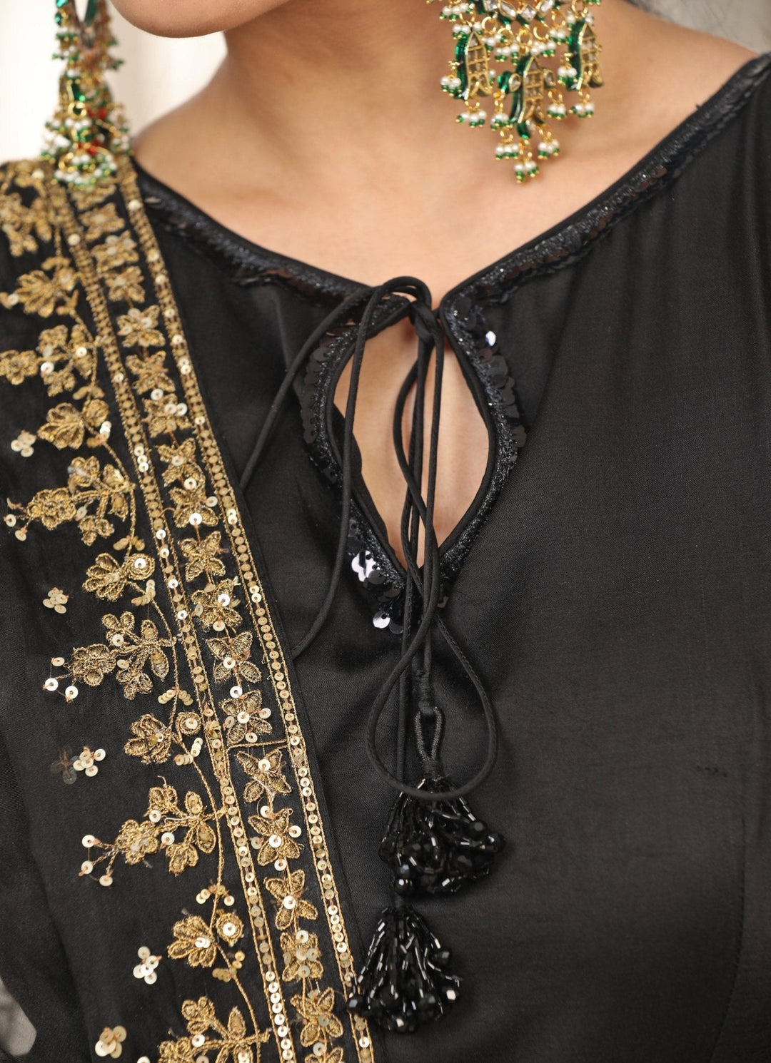 Black And Gold Satin Kurta Salwar Set Esha Koul - Fabilicious Fashion
