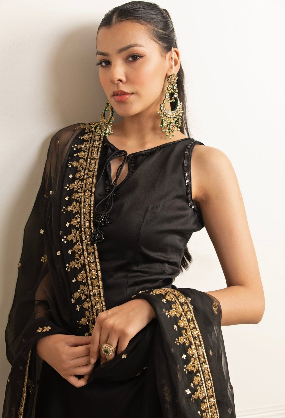 Black And Gold Satin Kurta Salwar Set Esha Koul - Fabilicious Fashion