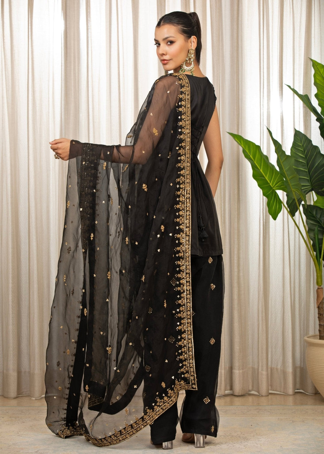 Black And Gold Satin Kurta Salwar Set Esha Koul - Fabilicious Fashion