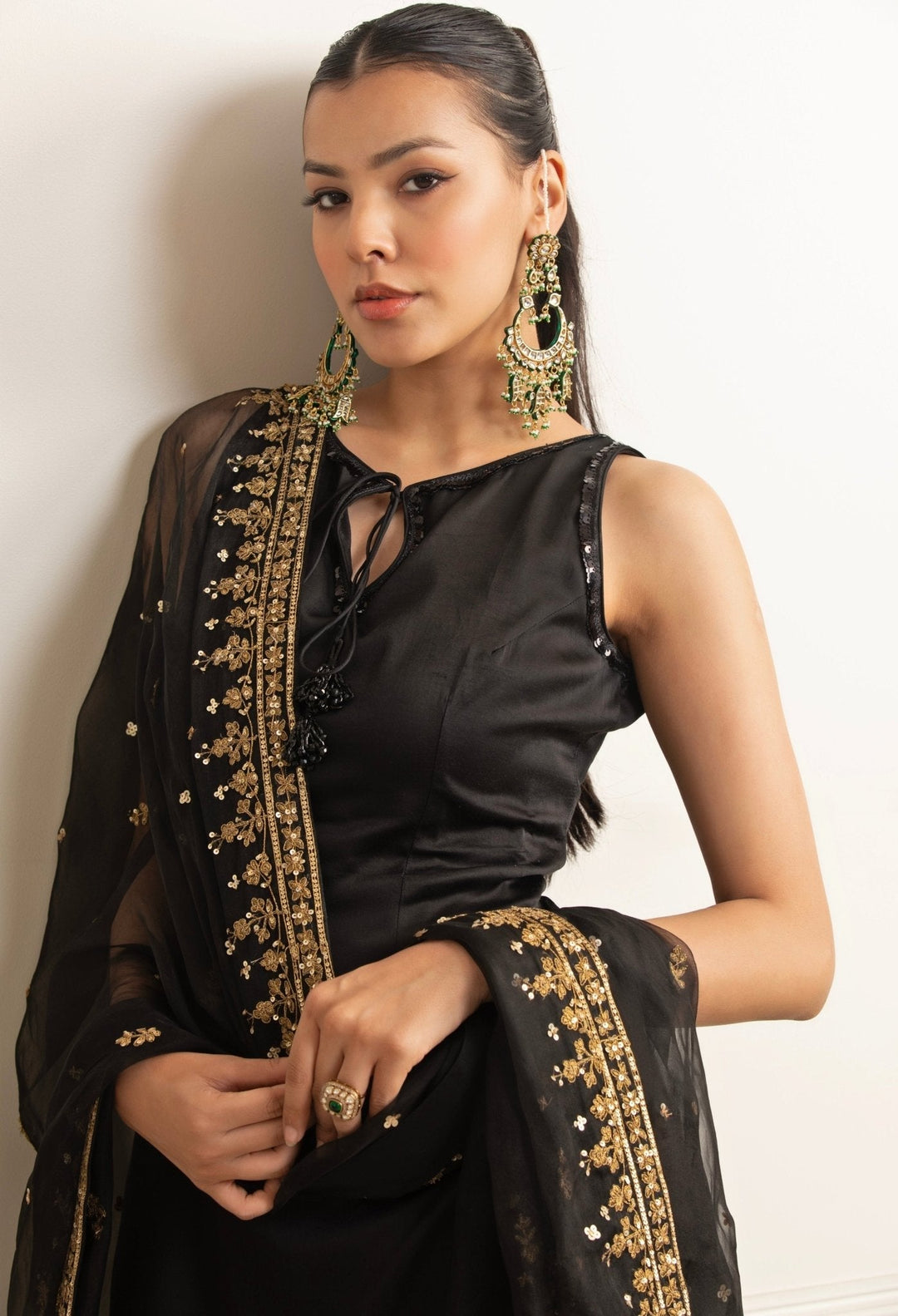Black And Gold Satin Kurta Salwar Set Esha Koul - Fabilicious Fashion