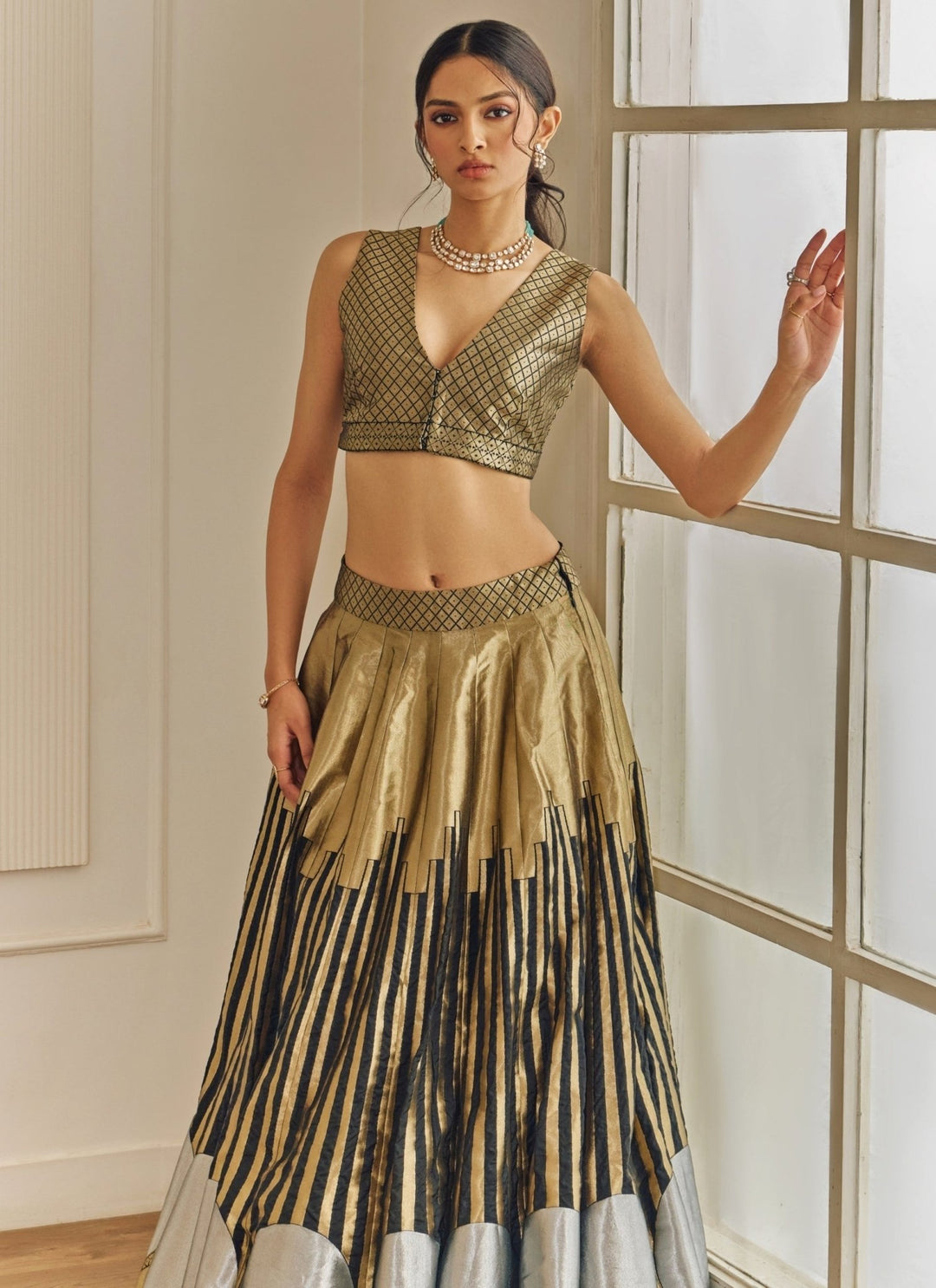 Studio Iris Black And Gold Silk Lehenga SetFabilicious Fashion