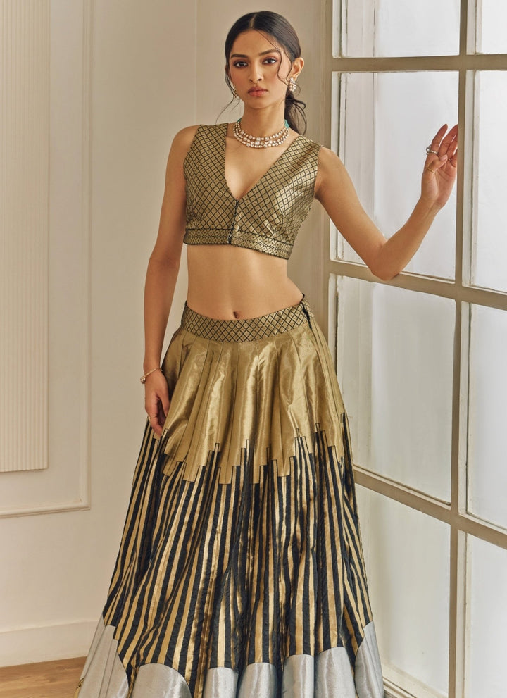 Studio Iris Black And Gold Silk Lehenga SetFabilicious Fashion