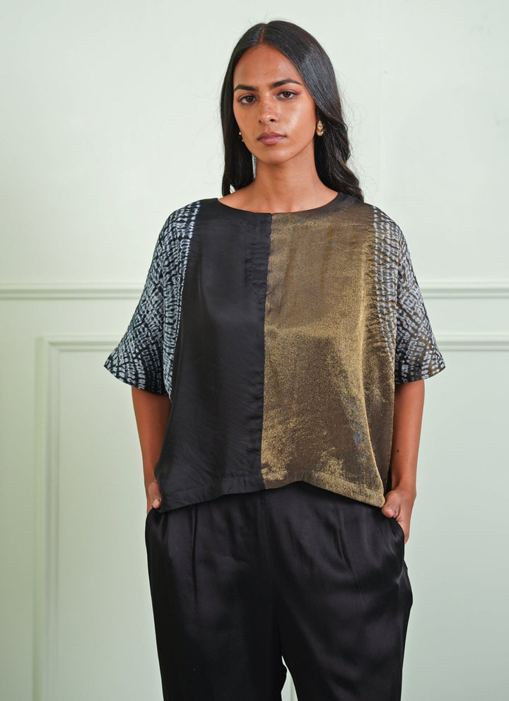 Twenty Nine Black And Gold Tissue Crop Top With Palazzo PantsFabilicious Fashion