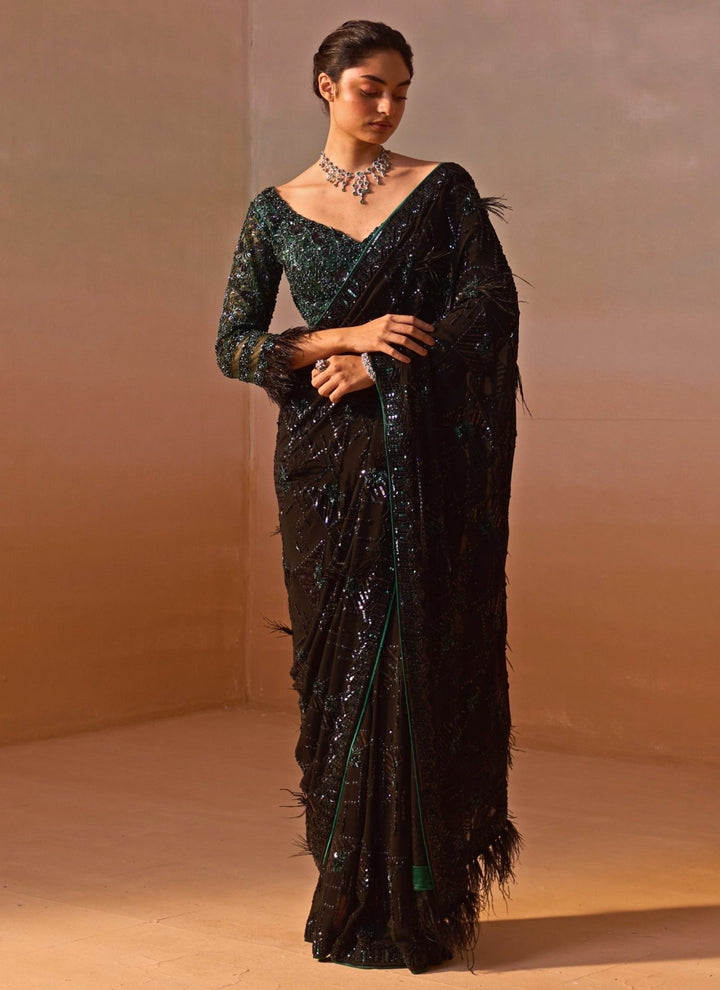 Nitika Gujral Black And Green Georgette SareeFabilicious Fashion