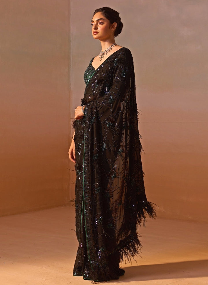 Nitika Gujral Black And Green Georgette SareeFabilicious Fashion