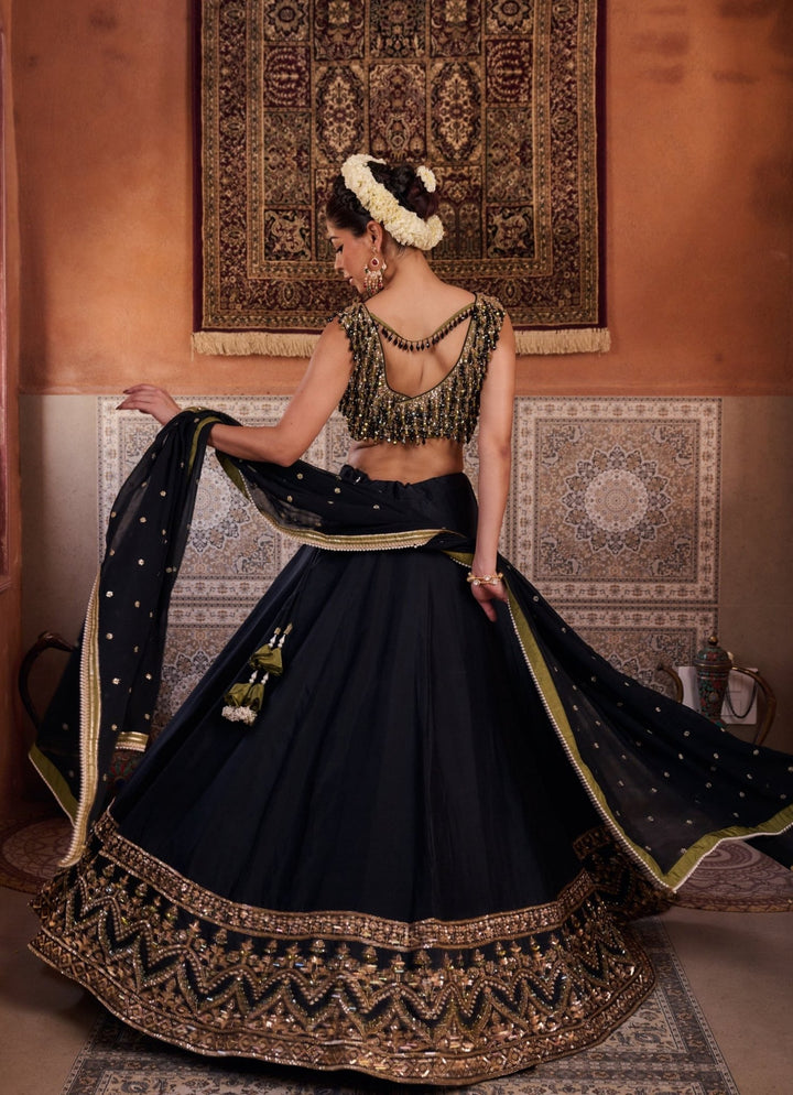 Black And Green Silk Lehenga Set KAPDA DORI - Fabilicious Fashion