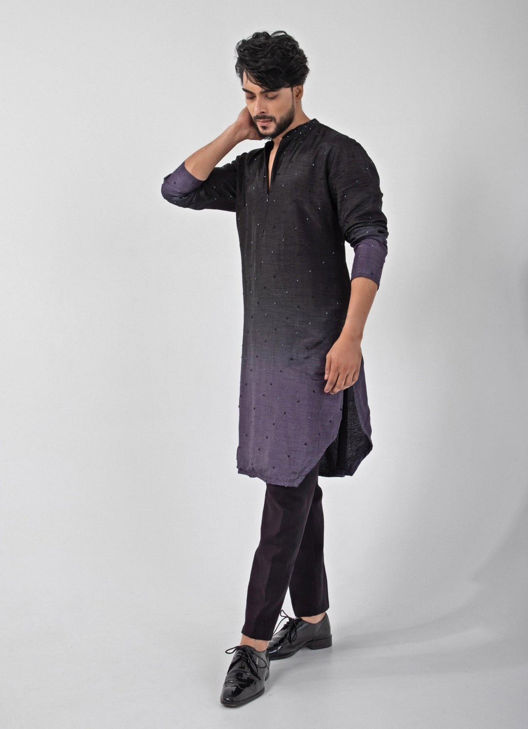 Black And Grey Ombre Embroidered Kurta Pant Set Smriti - Fabilicious Fashion