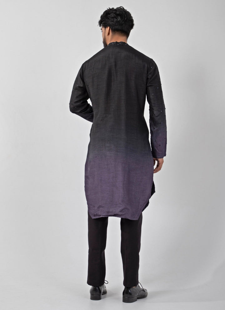 Black And Grey Ombre Embroidered Kurta Pant Set Smriti - Fabilicious Fashion