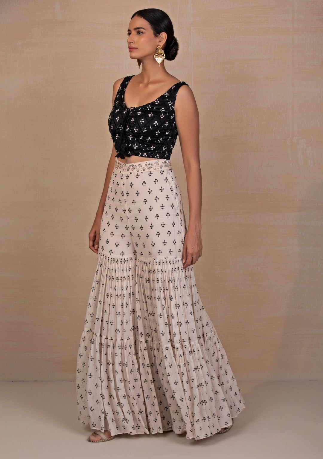 Black And Ivory Georgette Blouse Sharara Set Esha Koul - Fabilicious Fashion