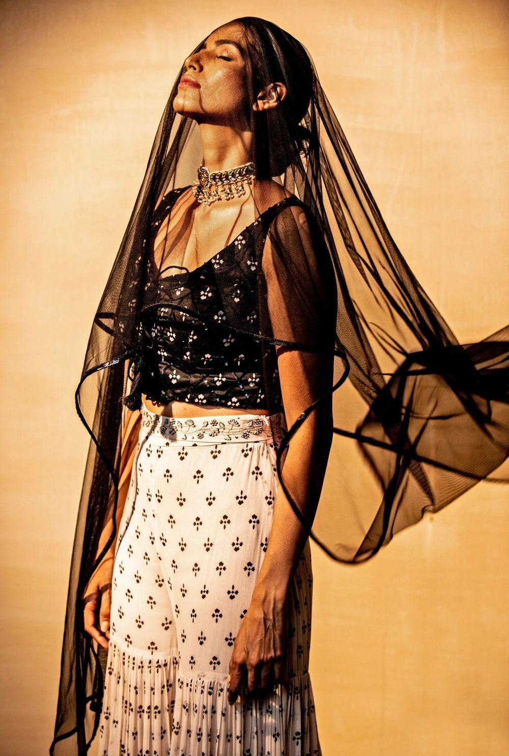 Black And Ivory Georgette Sharara Set With Dupatta Esha Koul - Fabilicious Fashion