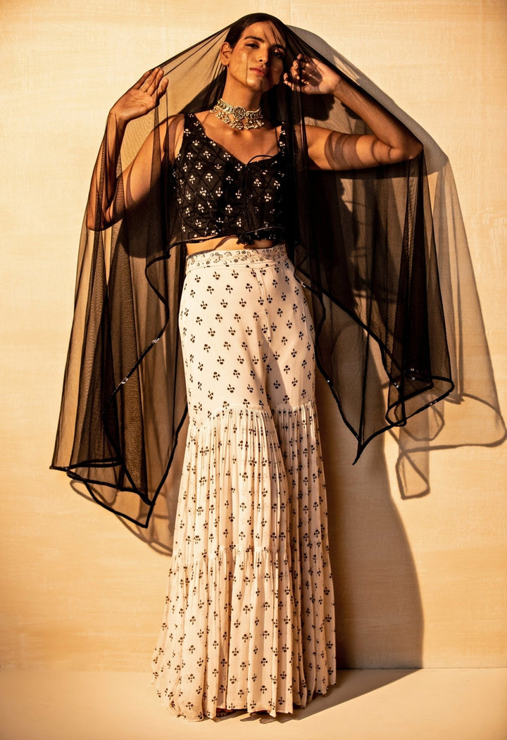 Esha Koul Black And Ivory Georgette Sharara Set With DupattaFabilicious Fashion