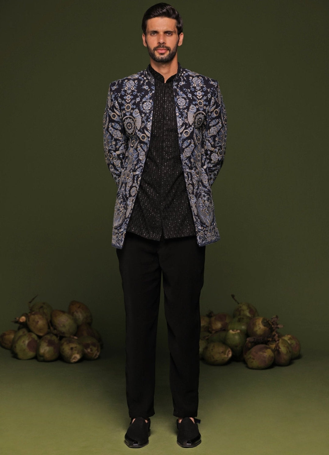 Black And Multicolor Embroidered Jodhpuri Jacket Set Kalpraag - Fabilicious Fashion