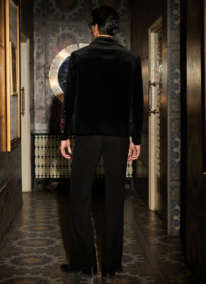 Contrast by Parth Black and Red Velvet Bomber Jacket SetFabilicious Fashion