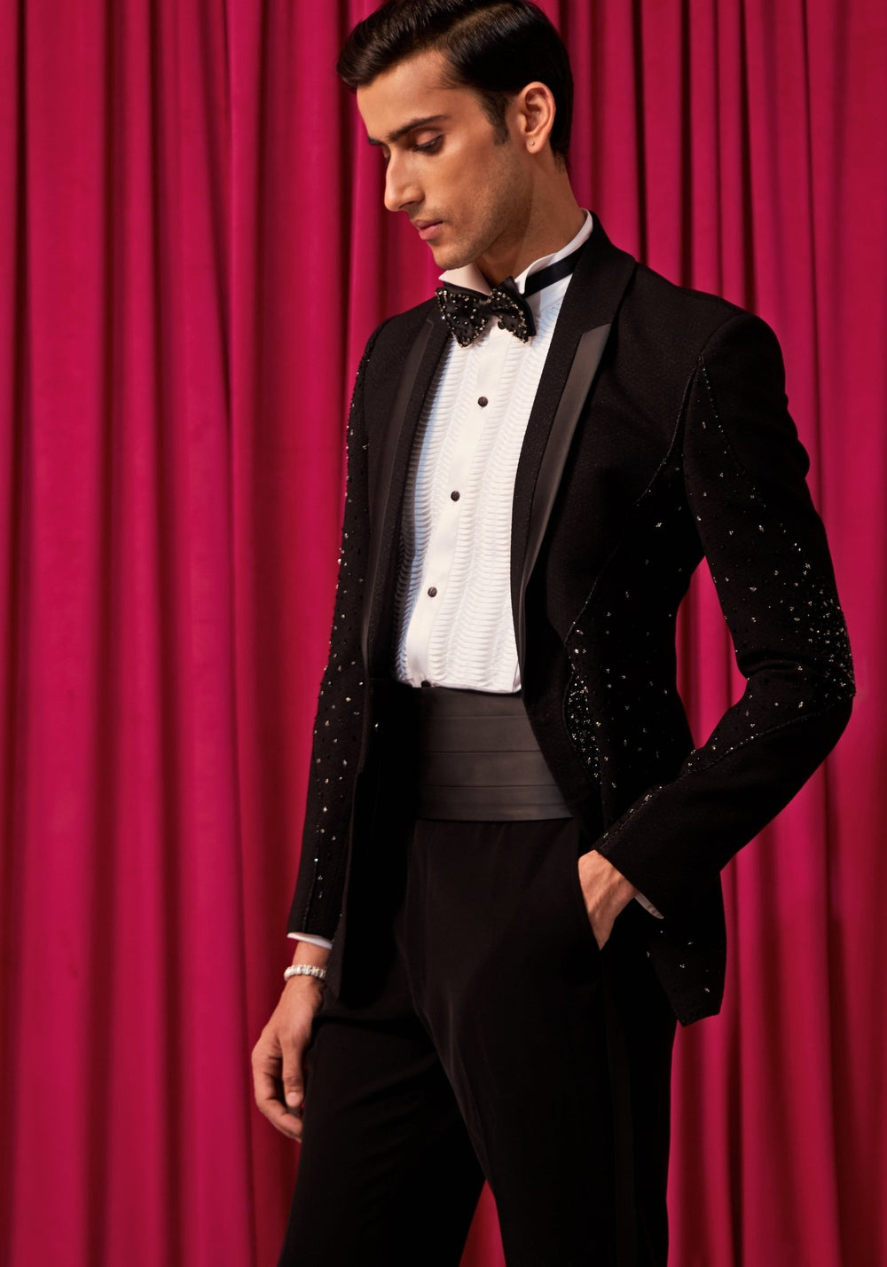Black And White Crystal Embellished Tuxedo Contrast by Parth - Fabilicious Fashion