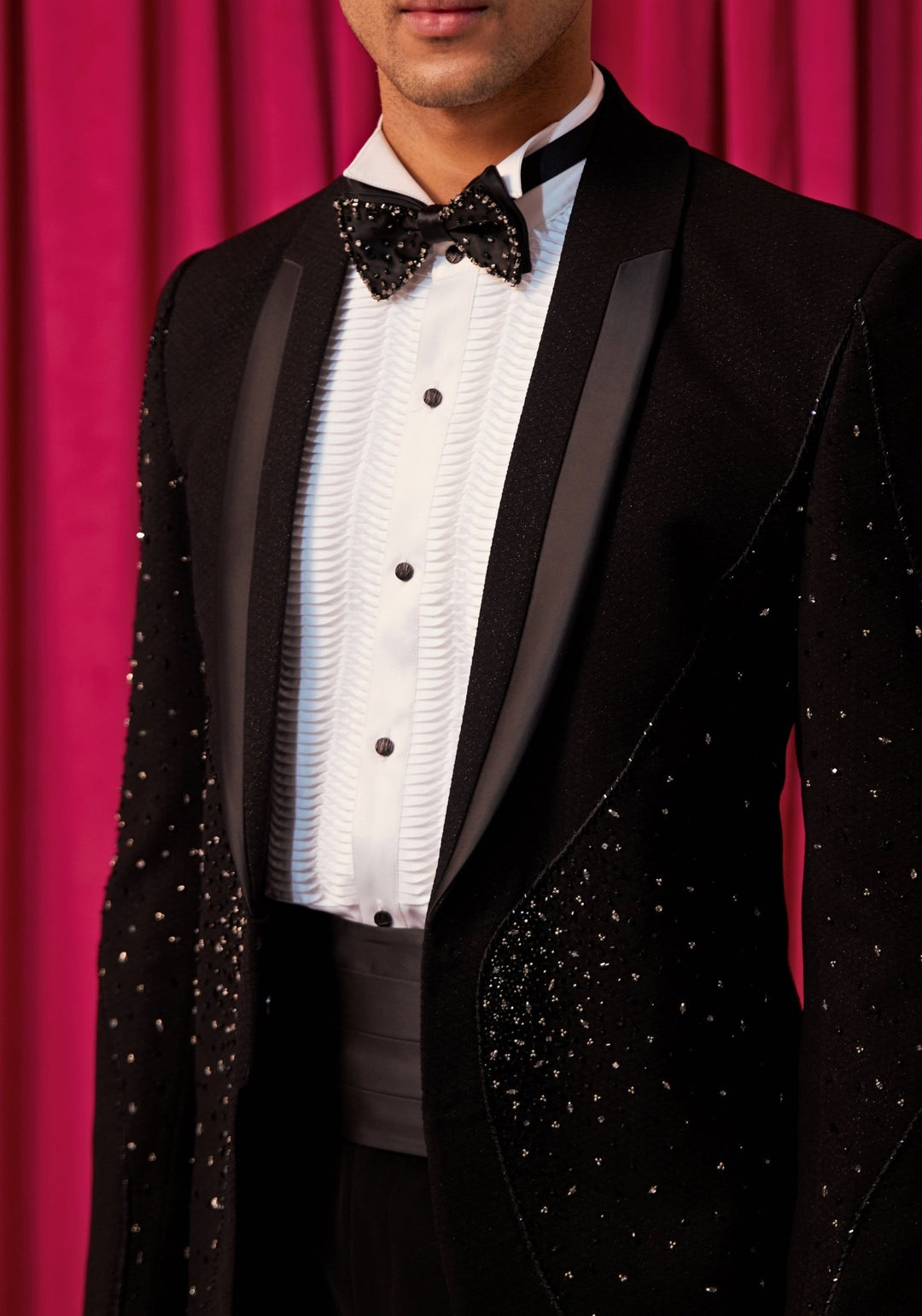 Black And White Crystal Embellished Tuxedo Contrast by Parth - Fabilicious Fashion
