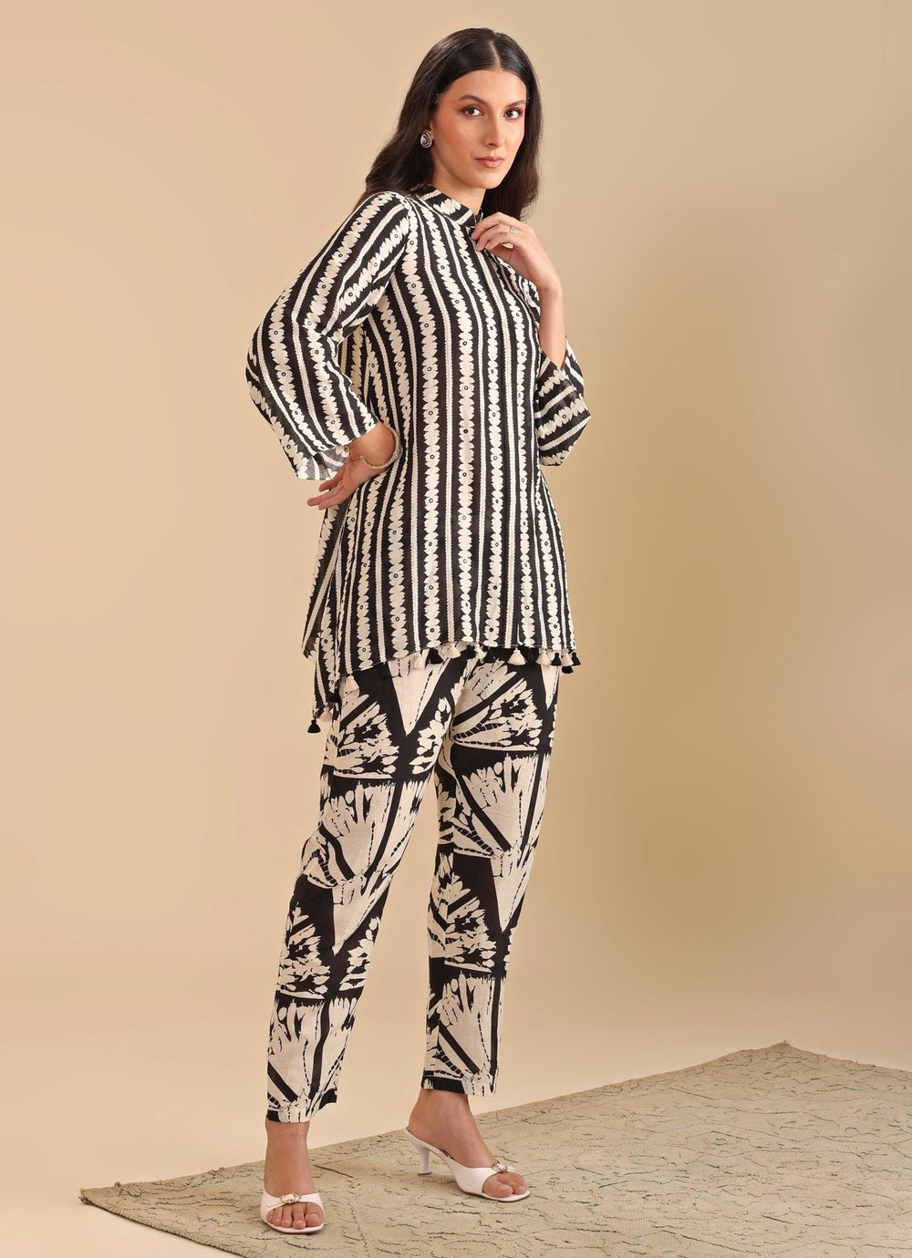 Black And White Embroidered Asymmetric Co Ord Set Soup By Sougat Paul - Fabilicious Fashion