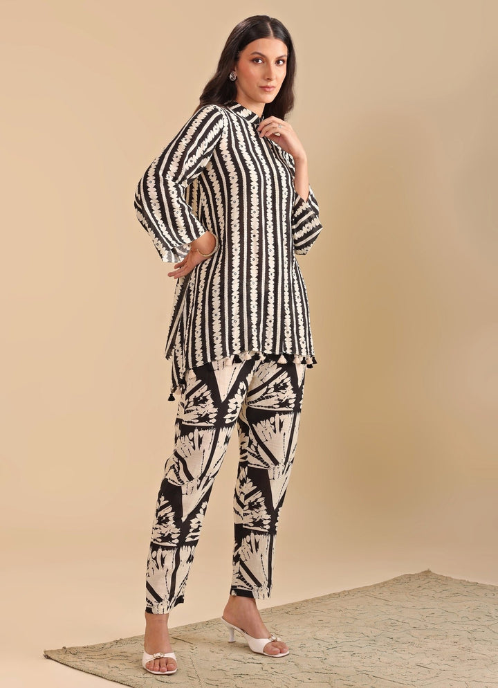 Black And White Embroidered Asymmetric Co Ord Set Soup By Sougat Paul - Fabilicious Fashion