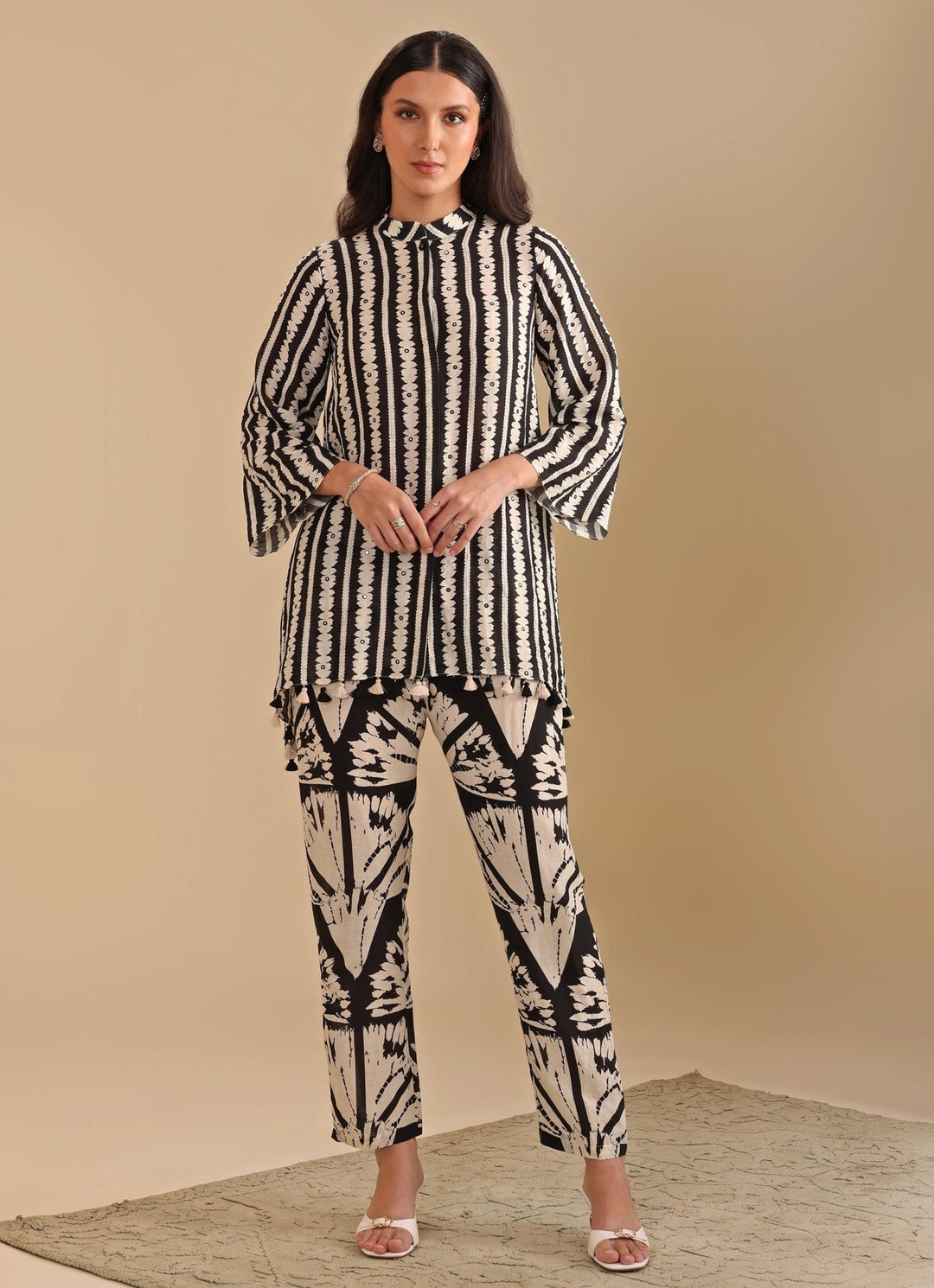 Black And White Embroidered Asymmetric Co Ord Set Soup By Sougat Paul - Fabilicious Fashion