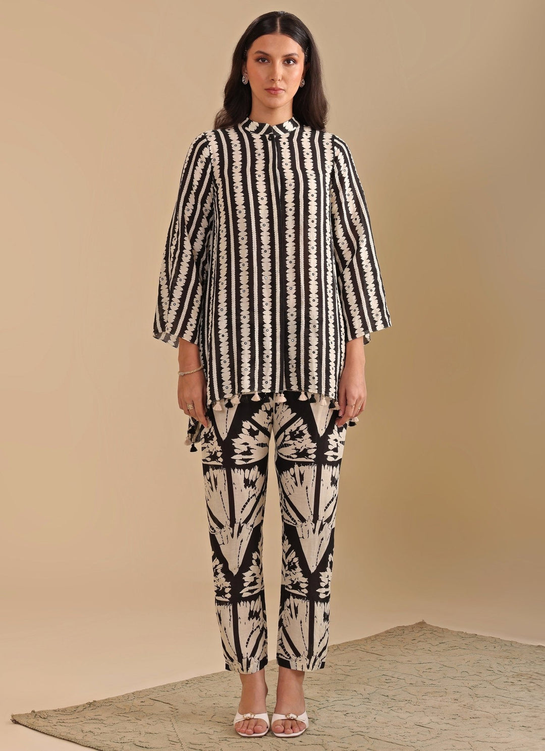 Black And White Embroidered Asymmetric Co Ord Set Soup By Sougat Paul - Fabilicious Fashion