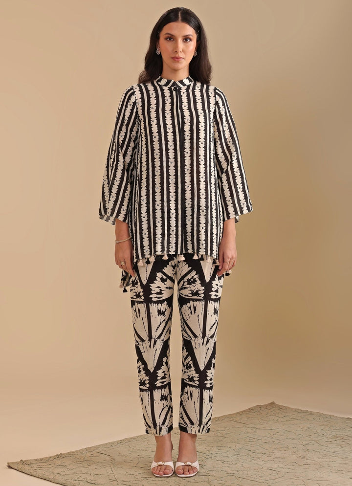 Black And White Embroidered Asymmetric Co Ord Set Soup By Sougat Paul - Fabilicious Fashion