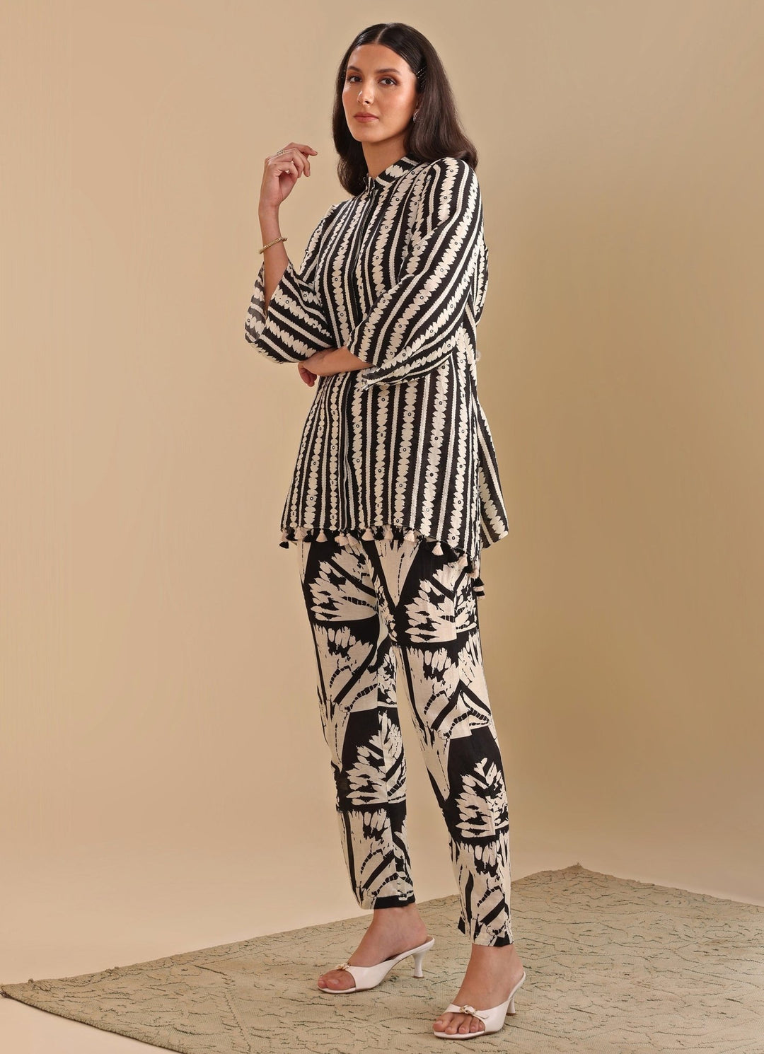 Black And White Embroidered Asymmetric Co Ord Set Soup By Sougat Paul - Fabilicious Fashion