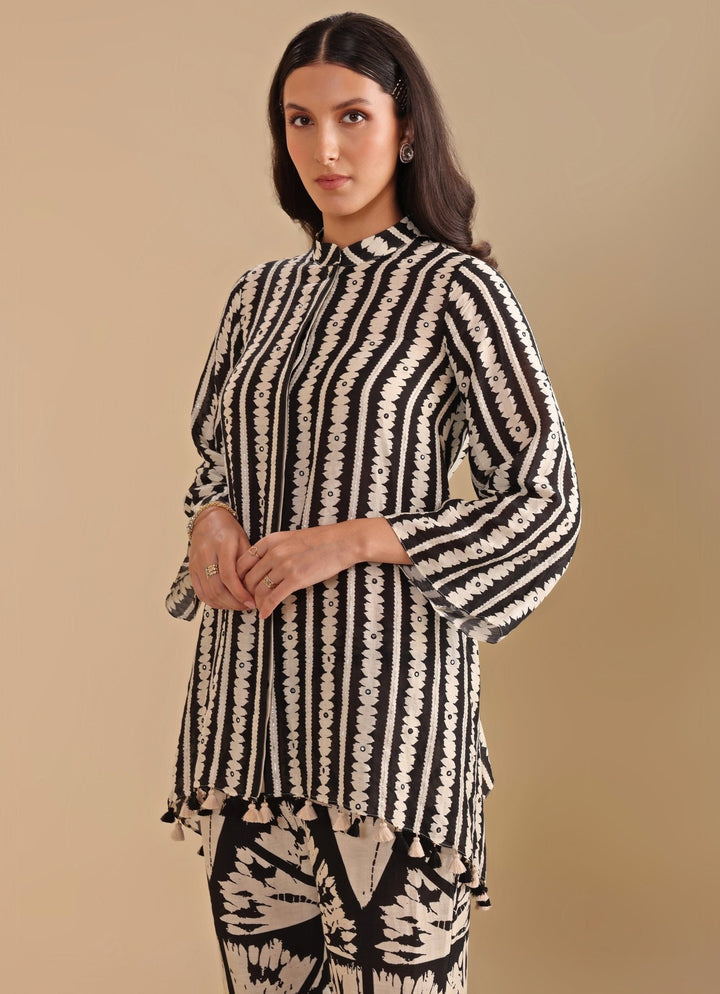 Black And White Embroidered Asymmetric Co Ord Set Soup By Sougat Paul - Fabilicious Fashion