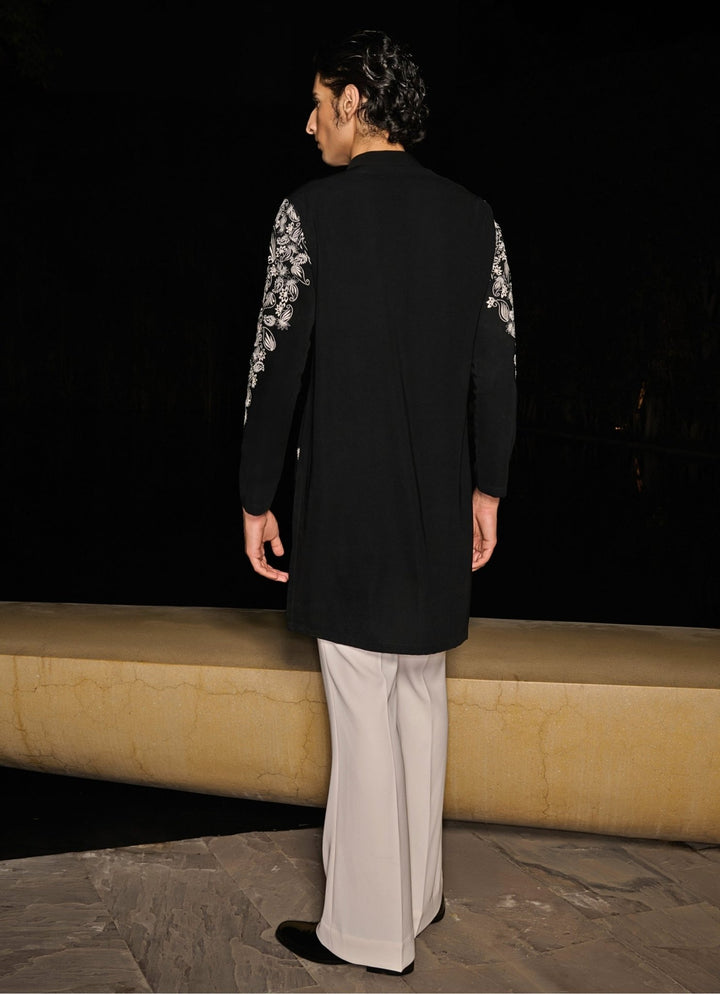 Black and White Embroidered Mens Kurta Set Contrast By Parth - Fabilicious Fashion