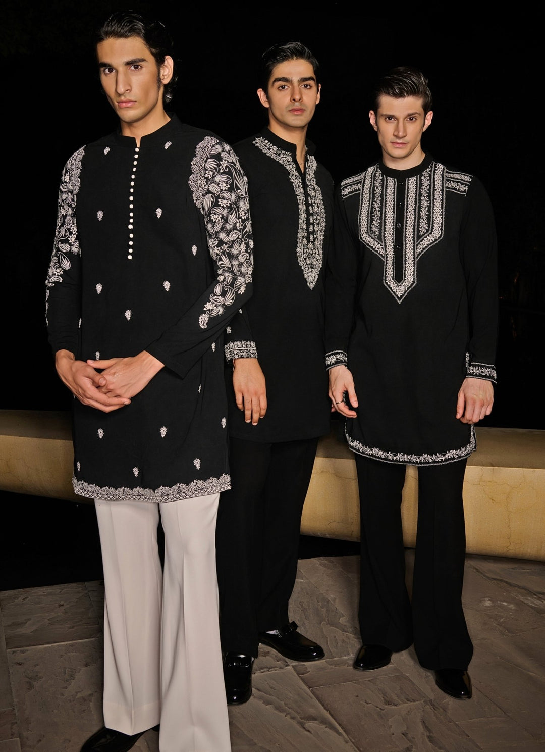 Black and White Embroidered Mens Kurta Set Contrast By Parth - Fabilicious Fashion