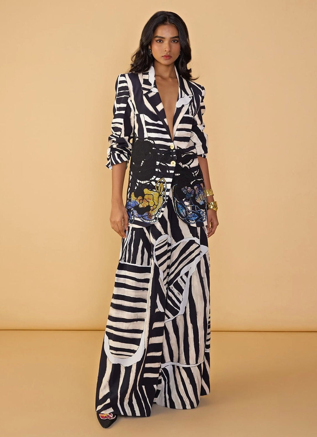 Black And White Printed Blazer With Palazzos Saaksha & Kinni - Fabilicious Fashion