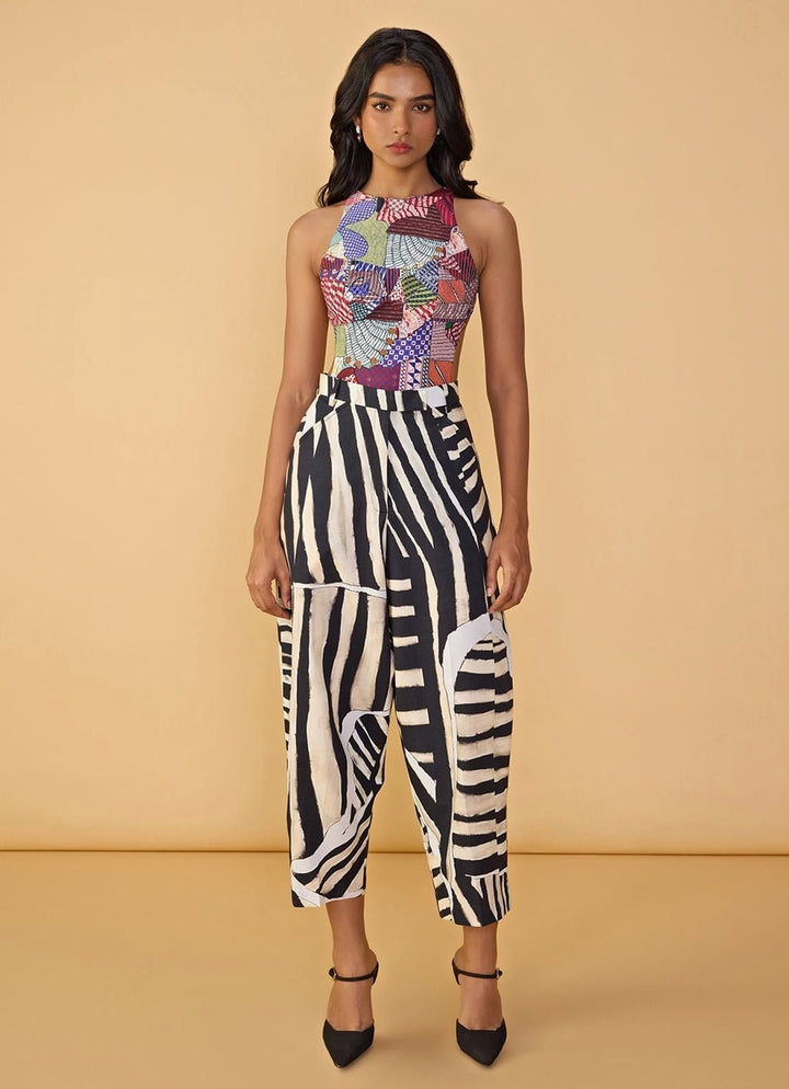 Black And White Printed Bodysuit With Trousers Saaksha &amp; Kinni - Fabilicious Fashion