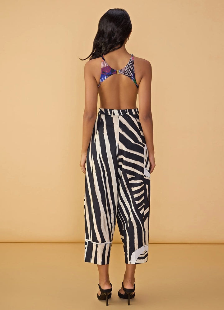 Black And White Printed Bodysuit With Trousers Saaksha &amp; Kinni - Fabilicious Fashion