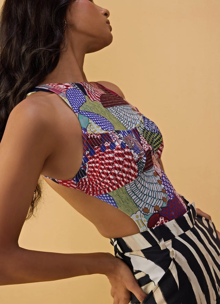 Black And White Printed Bodysuit With Trousers Saaksha &amp; Kinni - Fabilicious Fashion