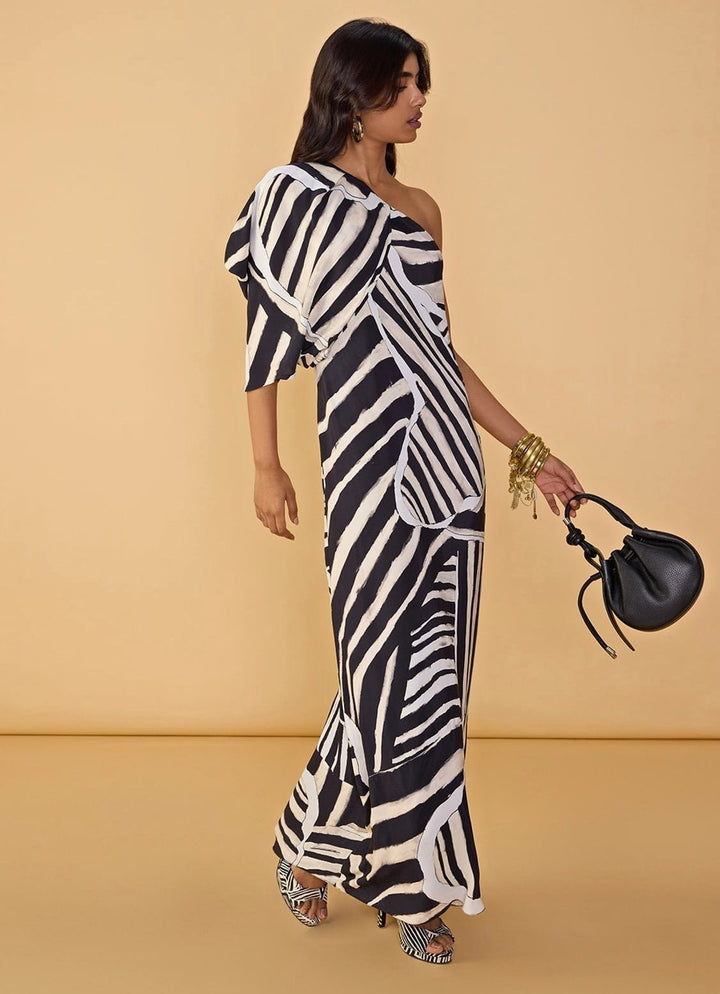 Black And White Printed Kaftan Dress Saaksha & Kinni - Fabilicious Fashion
