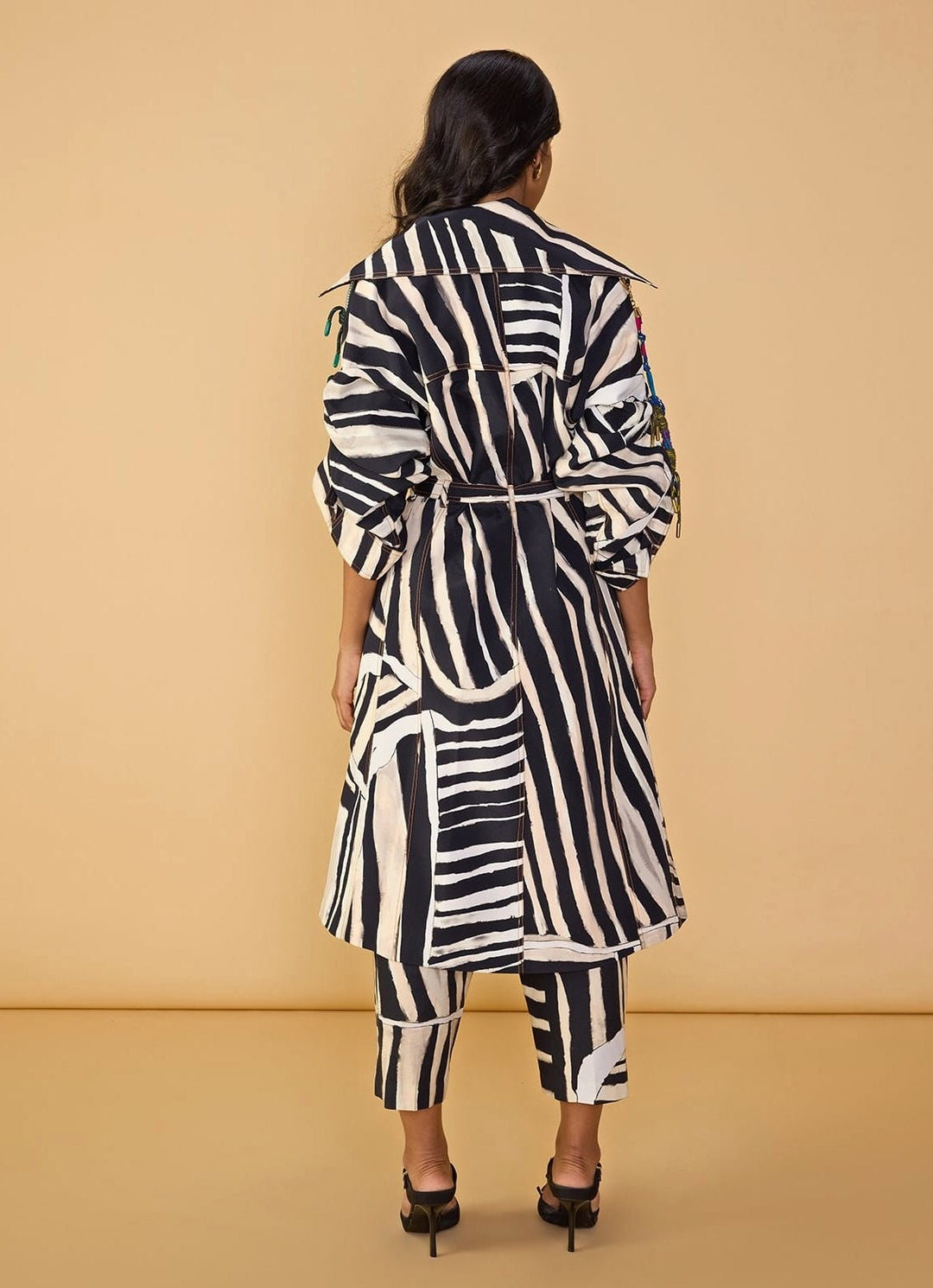 Black And White Printed Trench Coat Set Saaksha & Kinni - Fabilicious Fashion