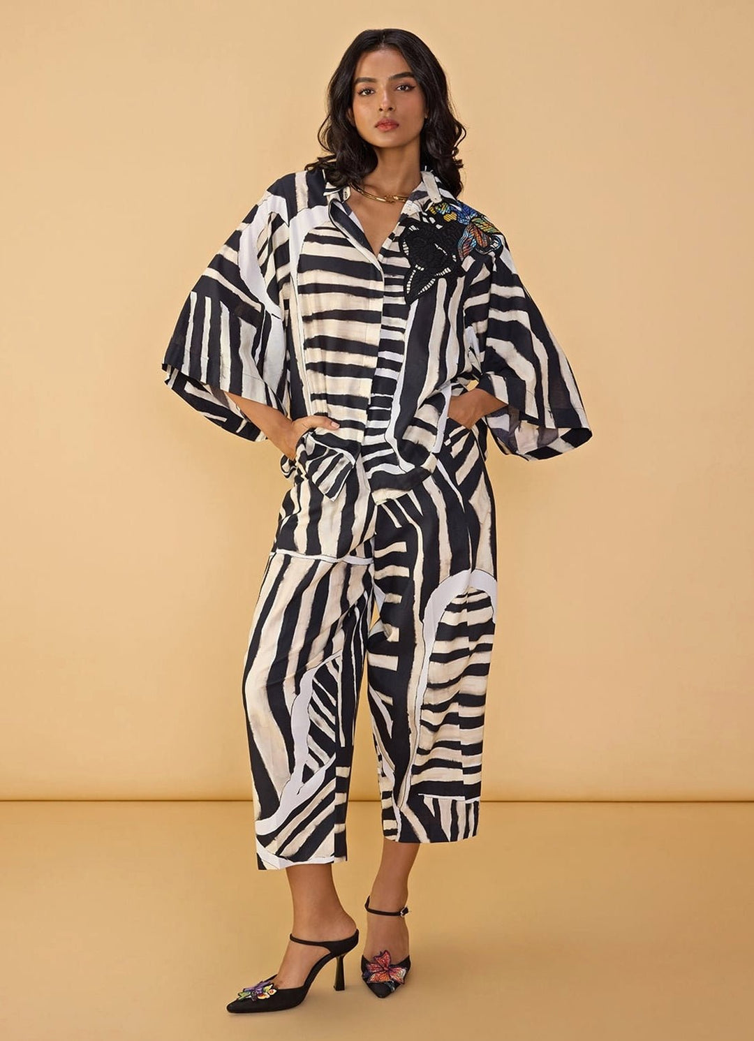 Black And White Printed Trouser Set Saaksha & Kinni - Fabilicious Fashion