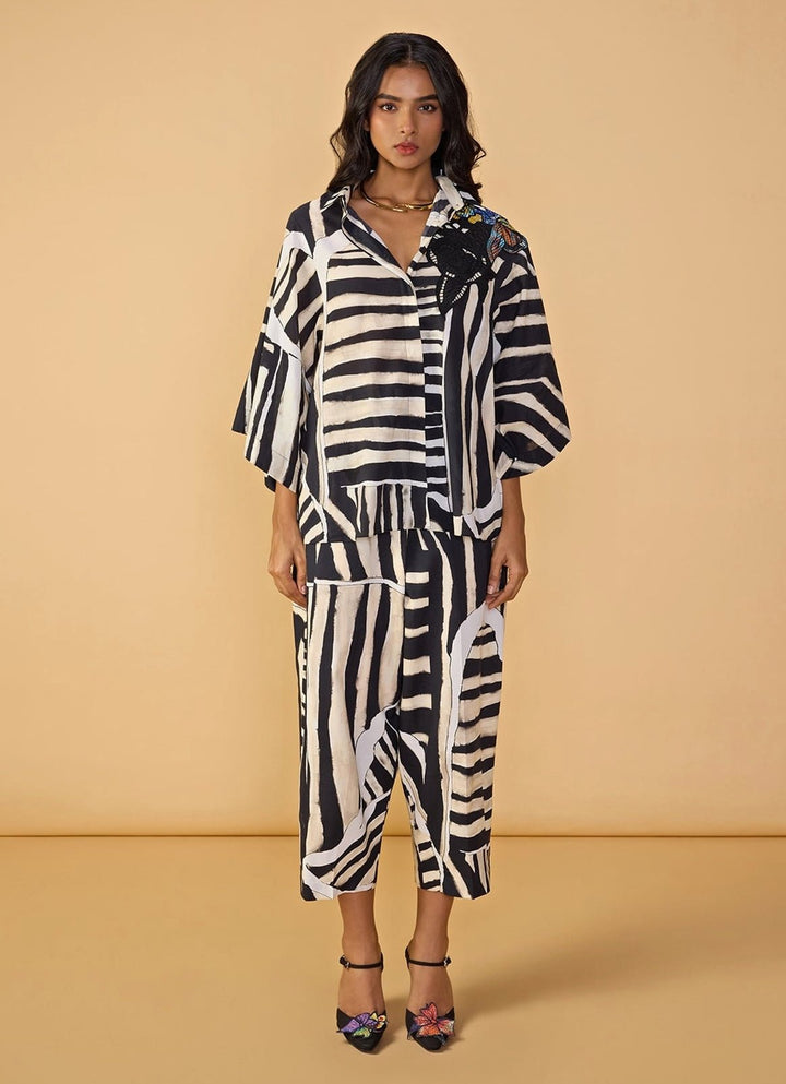 Black And White Printed Trouser Set Saaksha & Kinni - Fabilicious Fashion