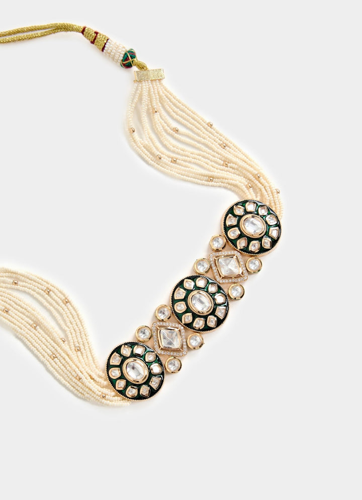 Black And White Stone Pearl Choker Necklace Set Vivinia By Vidhi Mehra - Fabilicious Fashion