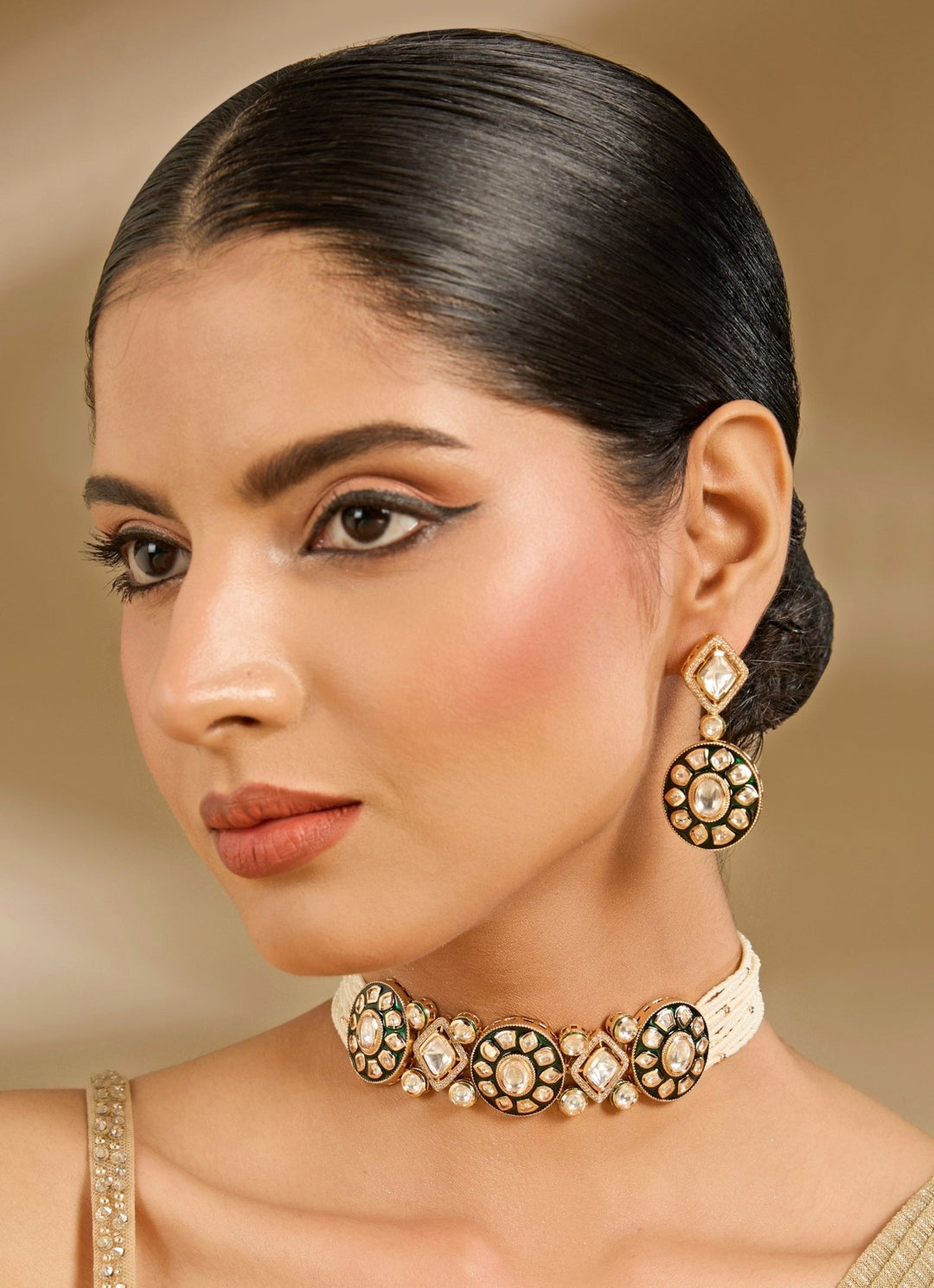 Black And White Stone Pearl Choker Necklace Set Vivinia By Vidhi Mehra - Fabilicious Fashion