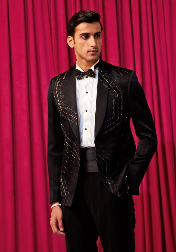 Black And White Tuxedo Set Contrast by Parth - Fabilicious Fashion